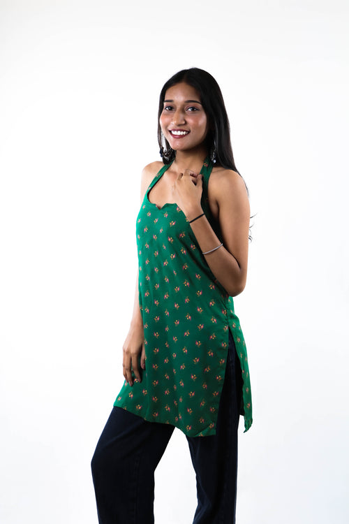 Emerald Bloom Halter Kurti