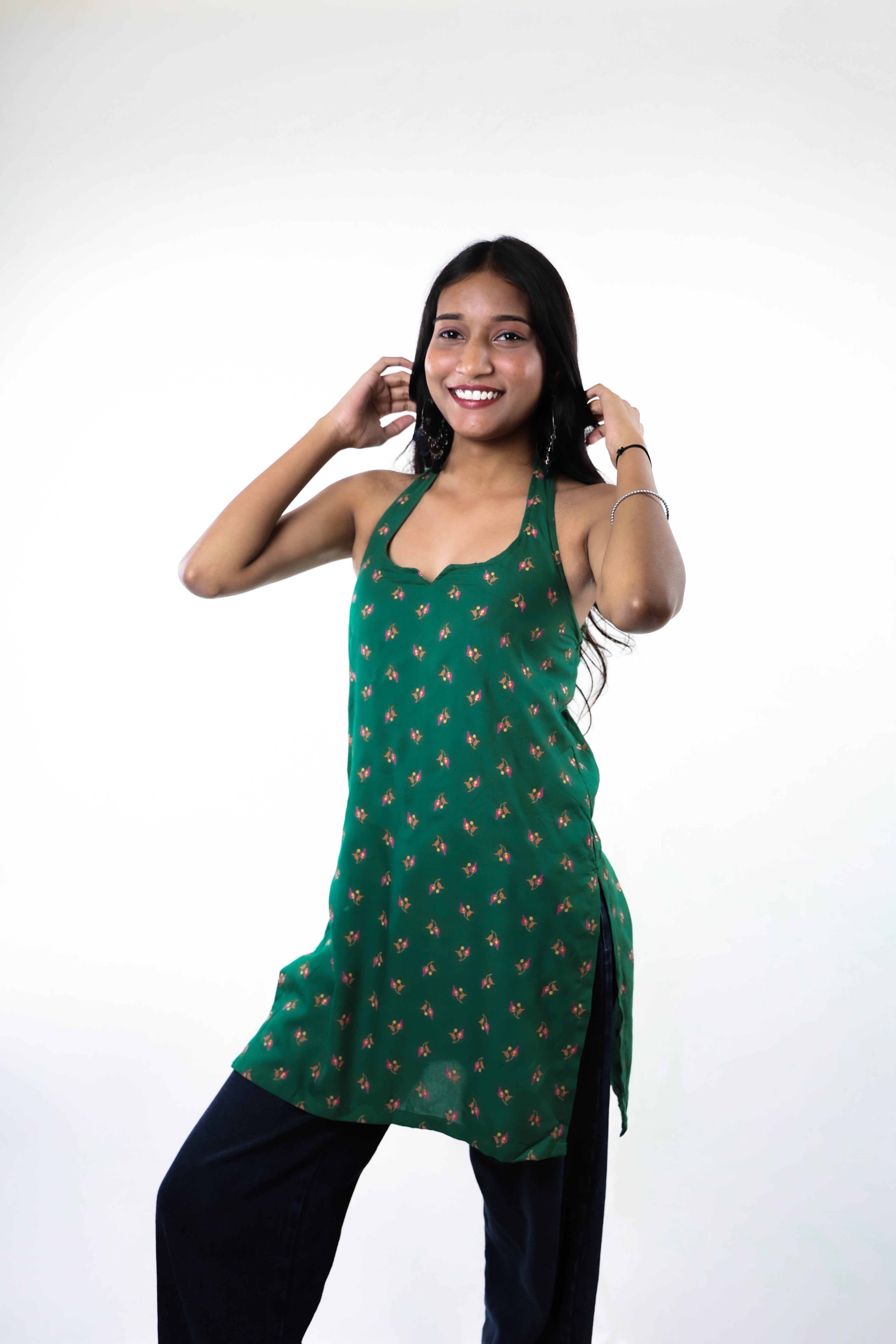 Emerald Bloom Halter Kurti