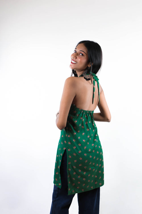 Emerald Bloom Halter Kurti