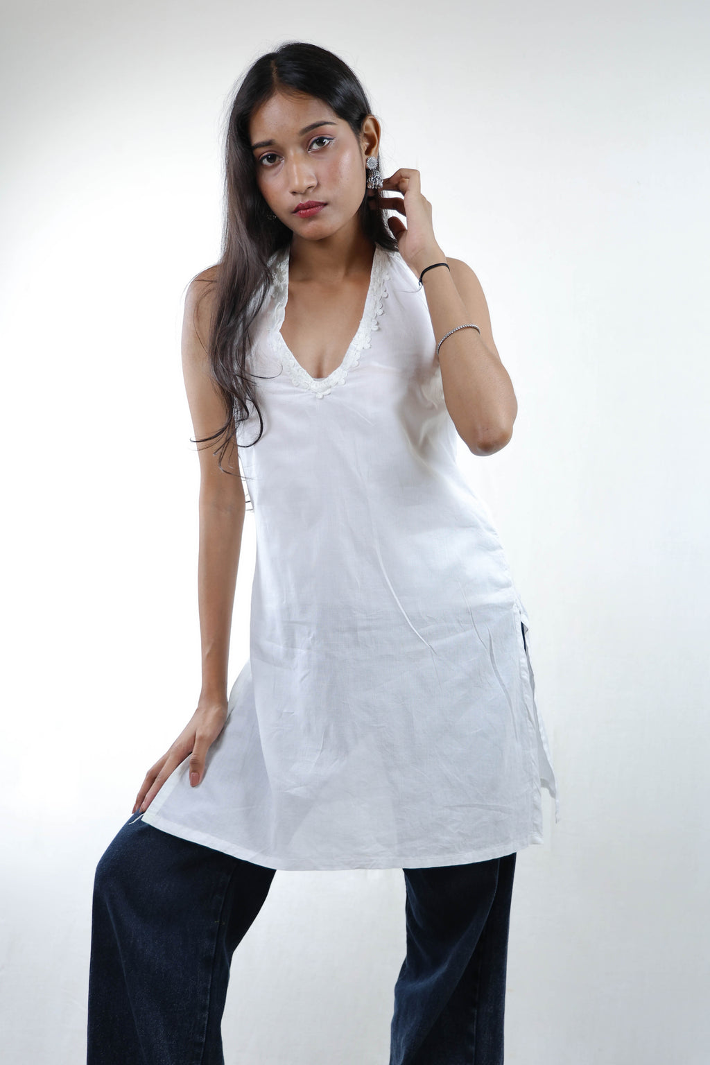 Nazm-e-Noor V-Neck Backless Kurti.