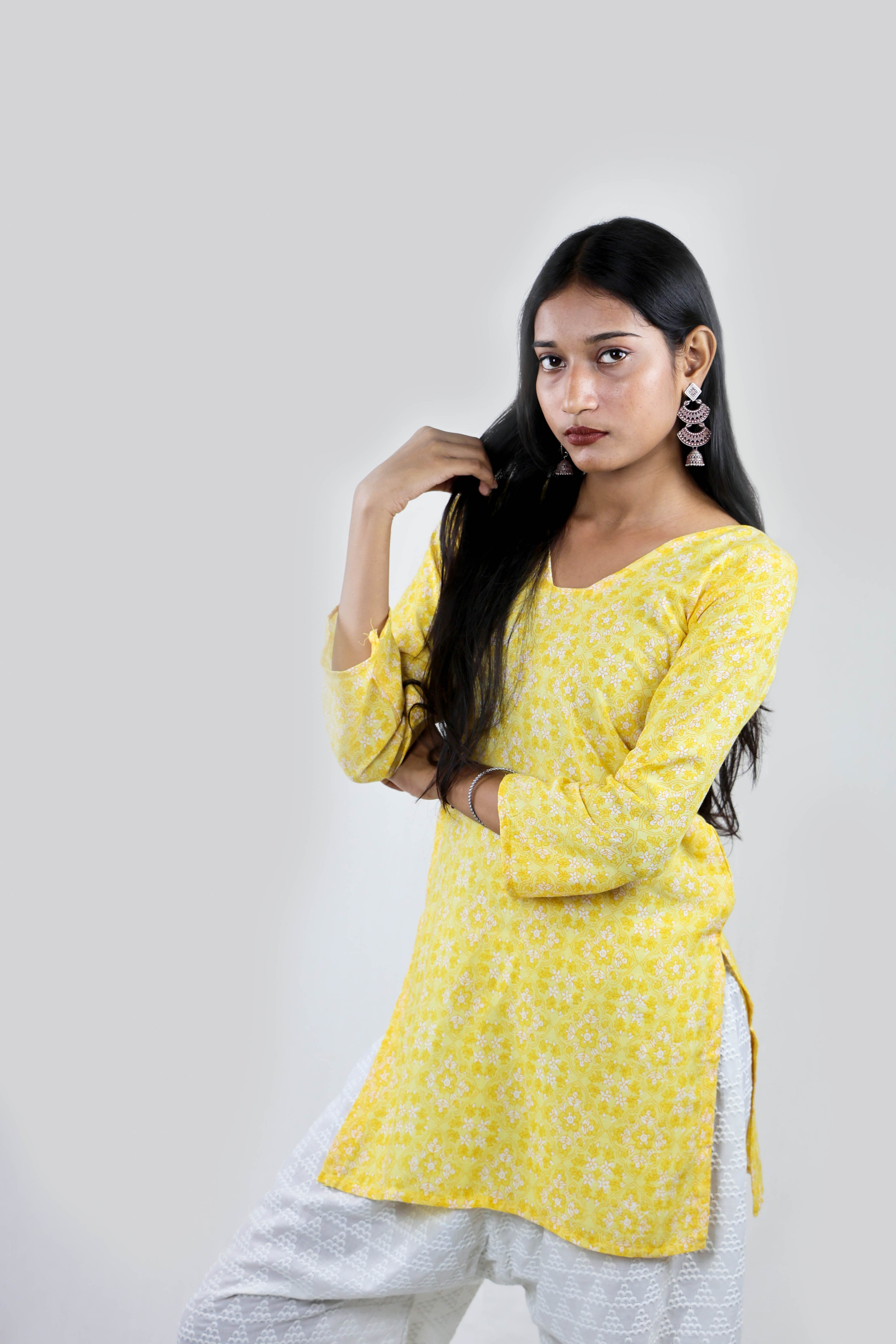 Sunshine Bloom Cotton Short Kurta