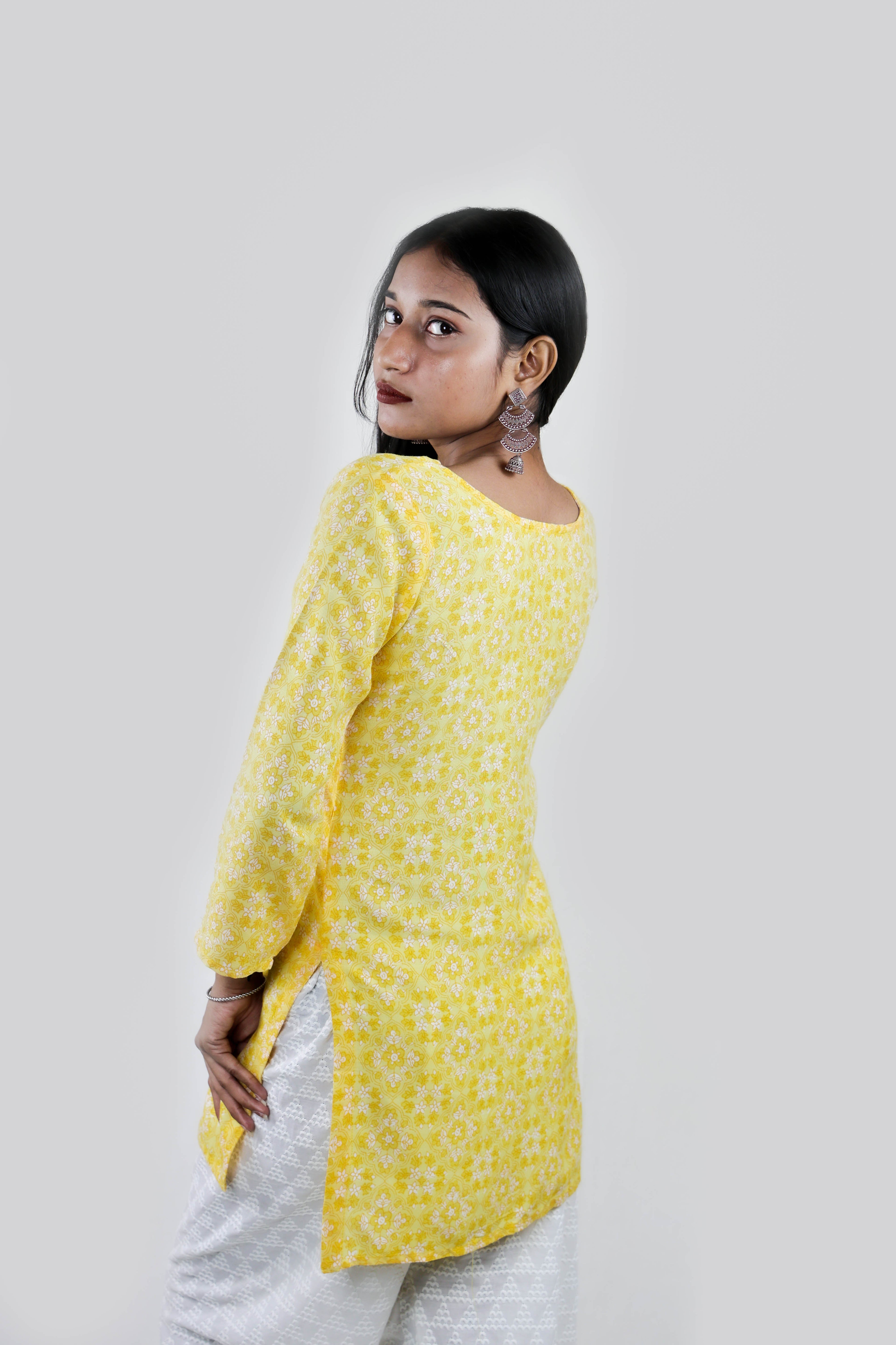 Sunshine Bloom Cotton Short Kurta